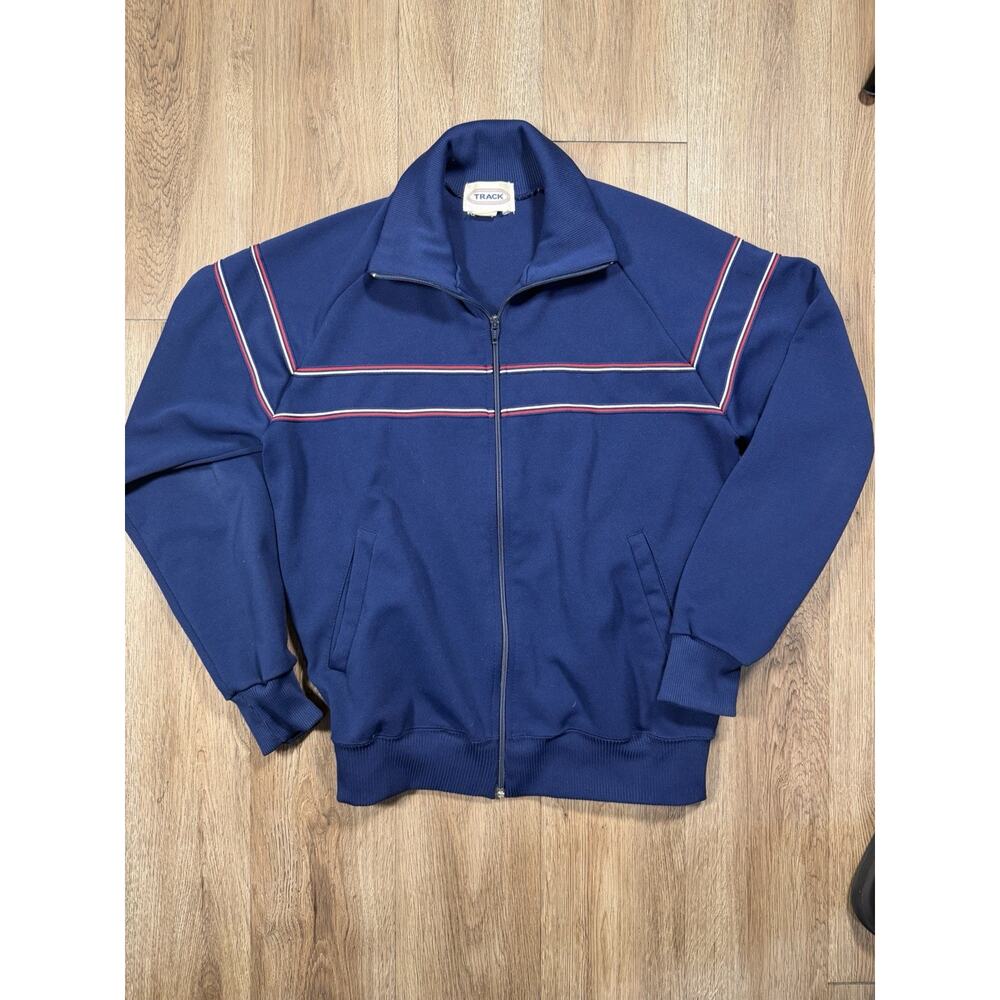 Mens Vintage 60’s Size Small Navy Blue / Chest striped Track Jacket